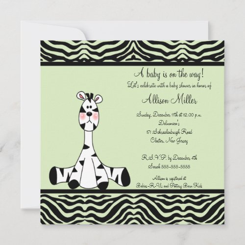 Mint Green Zebra Neutral  Baby Shower Invitation