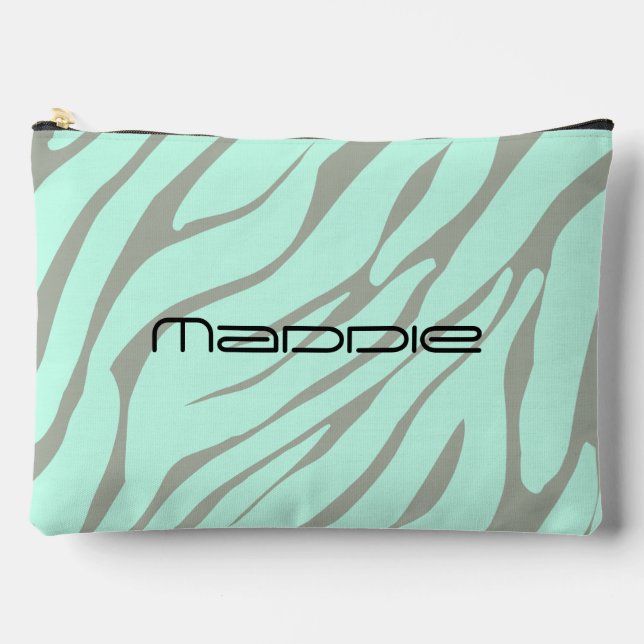 Mint Green Zebra Stripes Pattern  Accessory Pouch (Front)