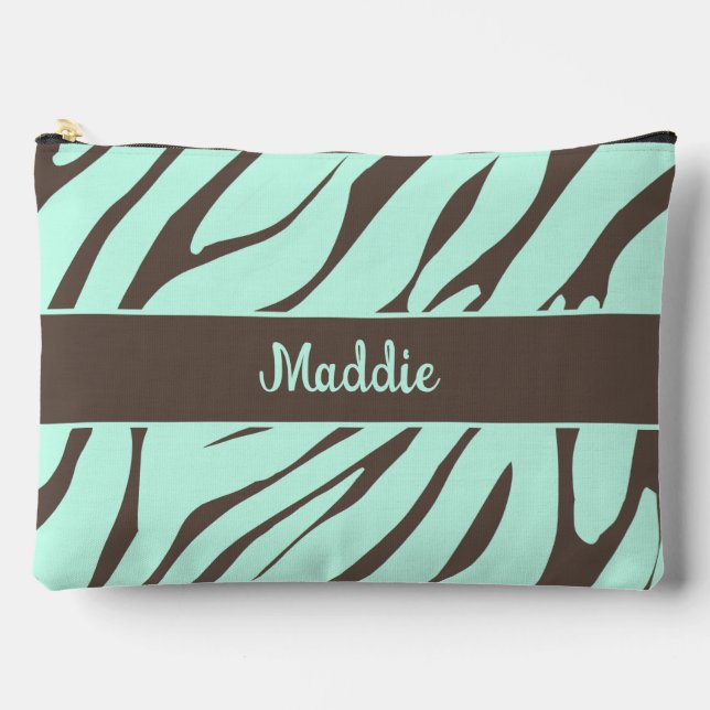 Mint Green Zebra Stripes Pattern  Accessory Pouch (Front)
