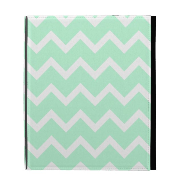 Mint Green Zigzag Chevron Stripes. iPad Folio Case (Front)