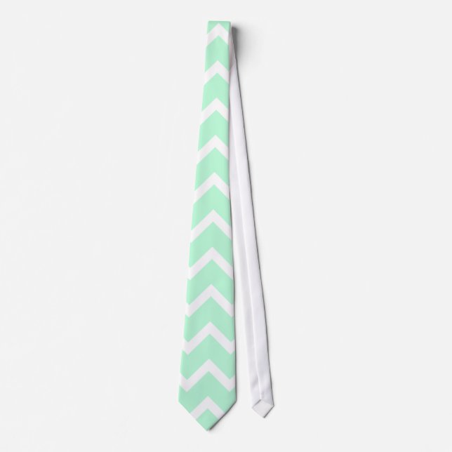 Mint Green Zigzag Chevron Stripes. Neck Tie (Front)