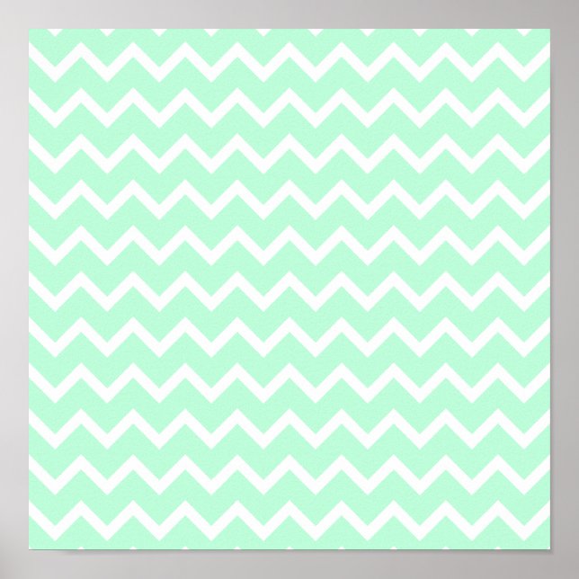 Mint Green Zigzag Chevron Stripes. Poster (Front)