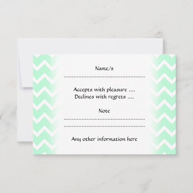 Mint Green Zigzag Chevron Stripes. RSVP Card (Front)