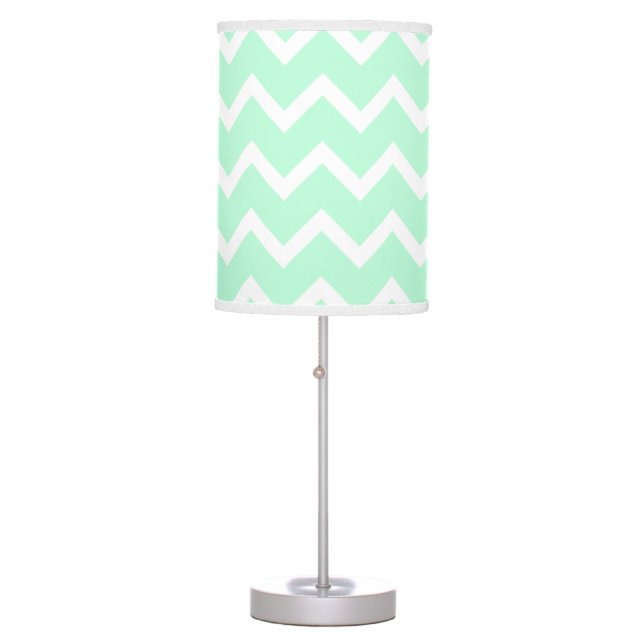 Mint Green Zigzag Chevron Stripes. Table Lamp (Front)