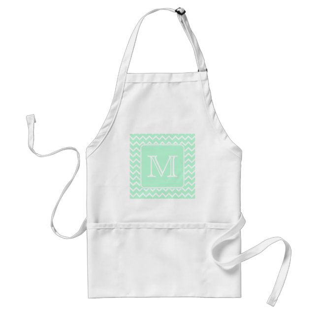 Mint Green Zigzag with Custom Monogram. Adult Apron (Front)