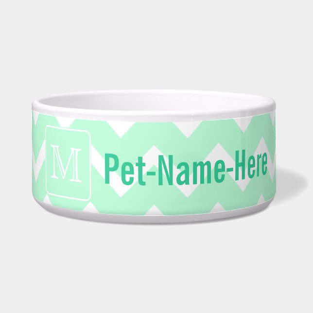 Mint Green Zigzag with Custom Monogram. Bowl (Front)