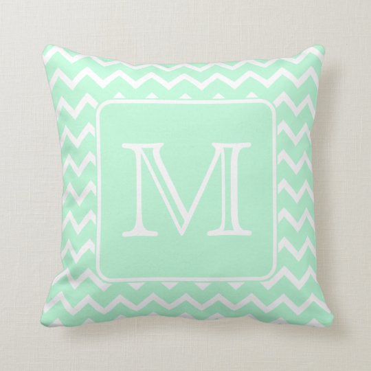 Mint Green Zigzag with Custom Monogram. Throw Pillow