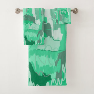 Mint Greenery Abstract  Bath Towel Set