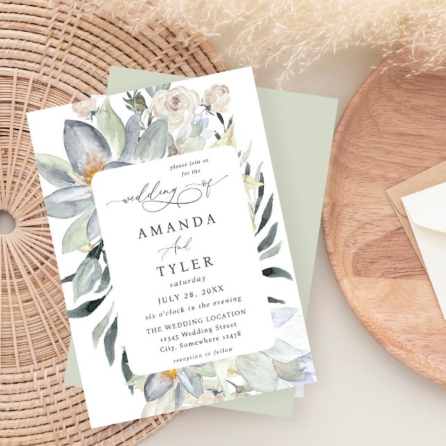 Mint Greenery & White Floral  - Mint Wedding Invitation (Creator Uploaded)