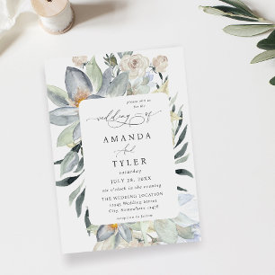 Mint Greenery & White Floral Wedding Invitation