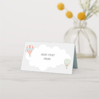 Mint, Grey And Peach Hot Air Balloon Place Card