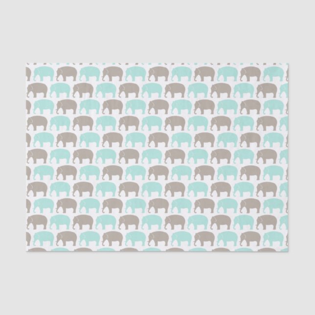 mint-grey baby elephants tissue paper (Front)