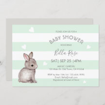 Mint Grey Bunny Baby Shower Invitations