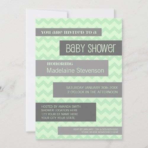 Mint Grey Chevron Custom Baby Shower Invitations