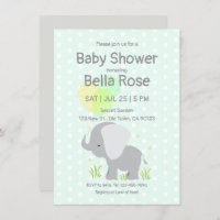 Mint Grey Elephant Baby Shower Invitations