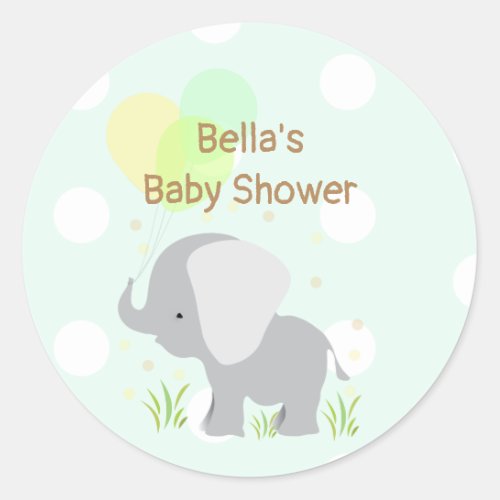 Mint Grey Elephant Baby Shower Stickers