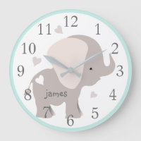 Mint Grey Elephant Nursery Wall Clock