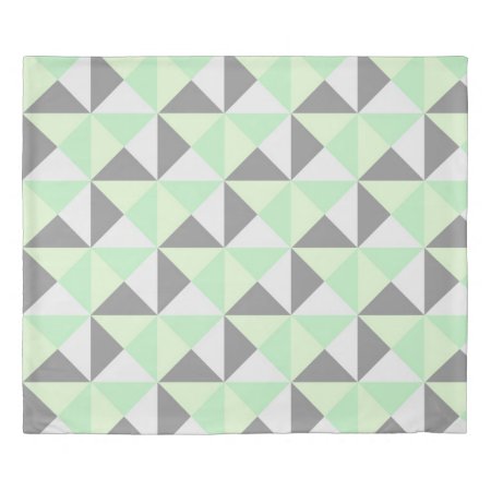 Mint Grey Geometric Triangles Duvet Cover