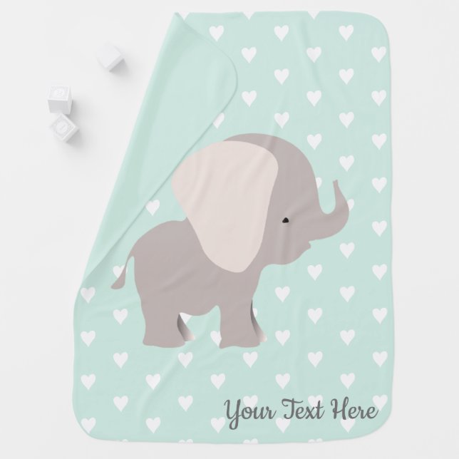 Mint Grey Heart Elephant Baby Blankets (In Situ)