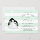 Mint Grey Penguin Baby Shower Invitations (Front)