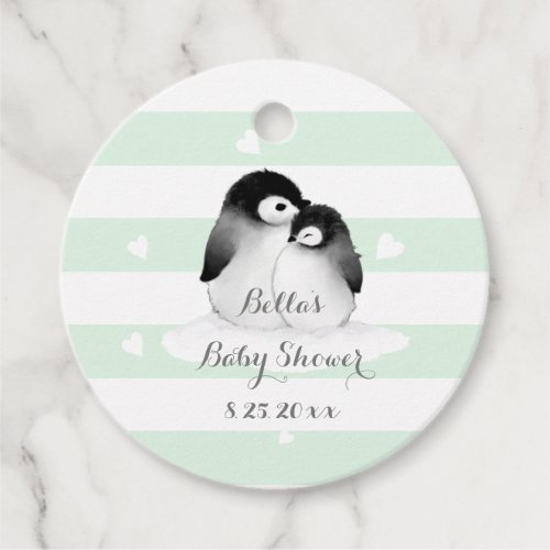 Mint Grey Penguin Baby Shower Stickers Favor Tags