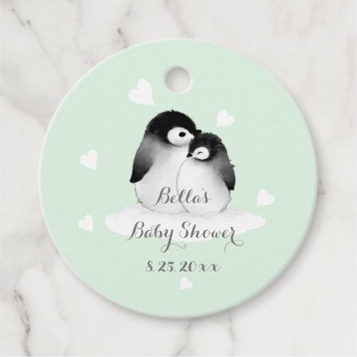 Mint Grey Penguin Baby Shower Stickers Favor Tags