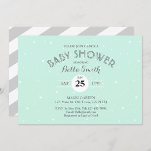 Mint Grey Stars White Stripes Baby Shower Card