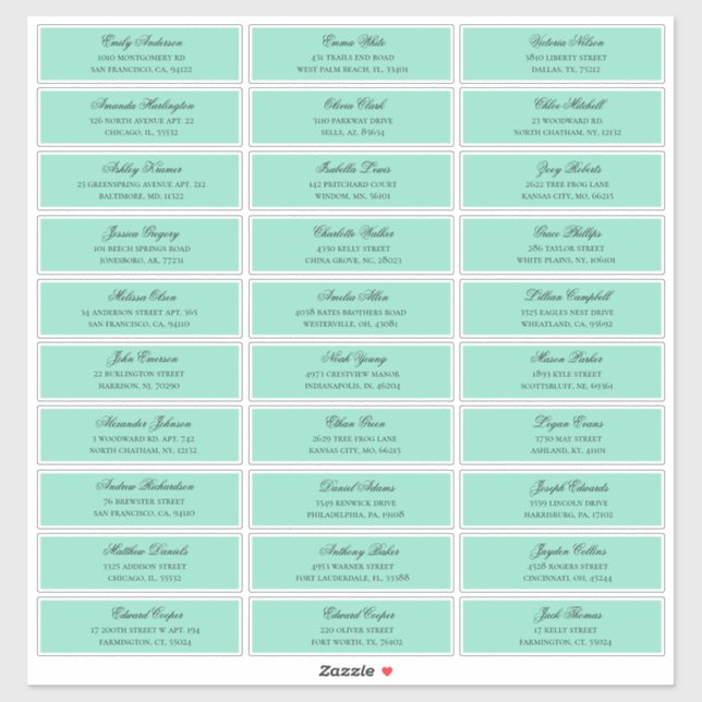 Mint guests names address. Wedding shipping labels (Sheet)