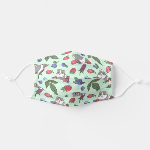 Mint Guinea pig with berries pattern Adult Cloth Face Mask