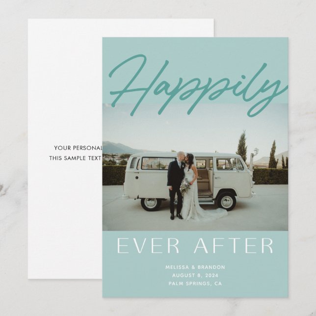 Mint Happily Ever After Wedding Announcement Card (Front/Back)