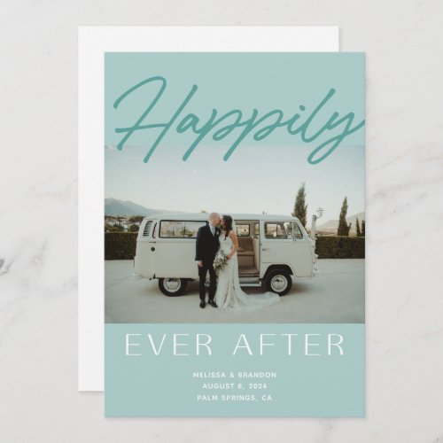 Mint Happily Ever After Wedding Announcement Card