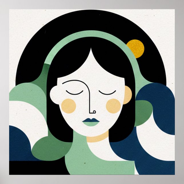 Mint Harmony: Minimalist Abstract Portrait in Sage Poster (Front)