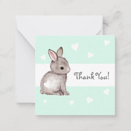 Mint Heart Bunny Baby Shower Thank You Notecards