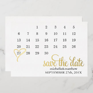 Mint Heart Calendar Wedding Save the Date Foil Invitation