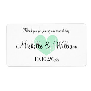 Mint heart favor wedding water bottle labels