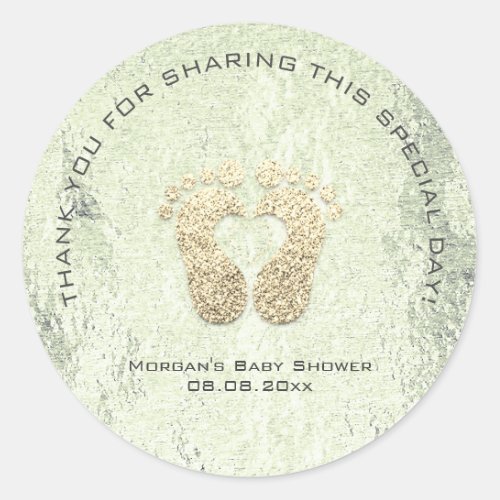 Mint  Heart Feet Baby Shower Favor Thank You Gray Classic Round Sticker