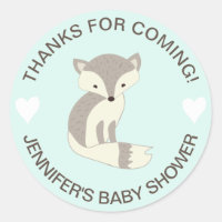 Mint Heart Fox Baby Shower Stickers