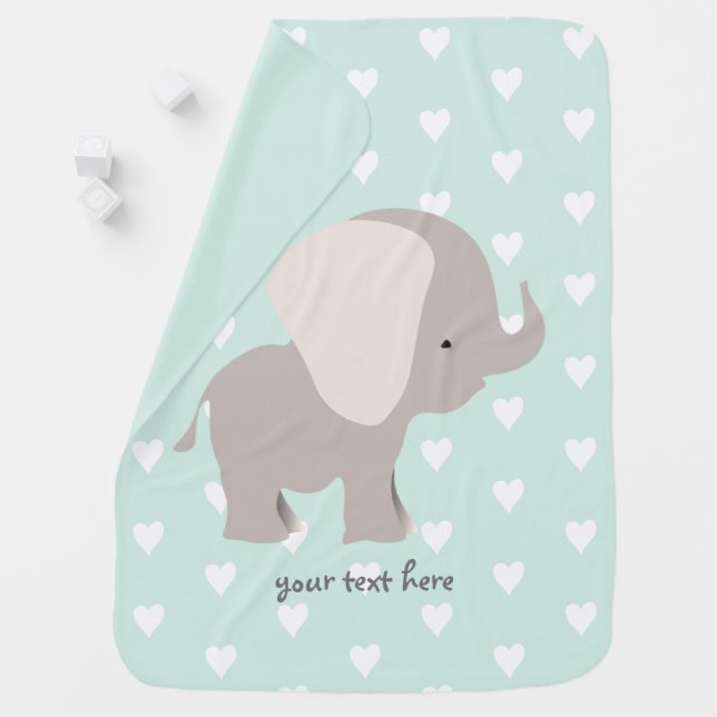 Mint Heart Pattern Elephant Baby Blanket (In Situ)