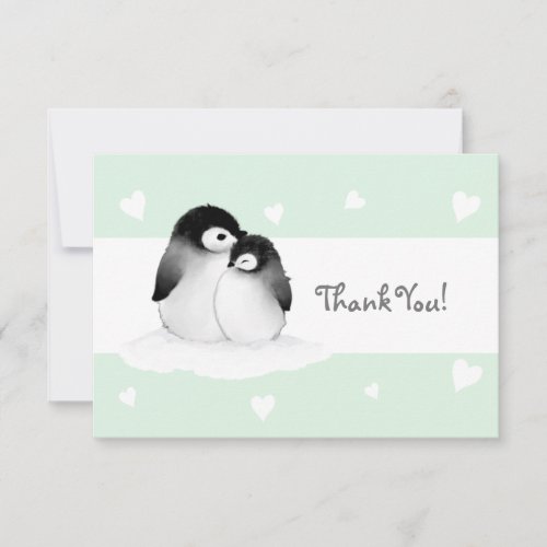 Mint Heart Penguin Thank You Card