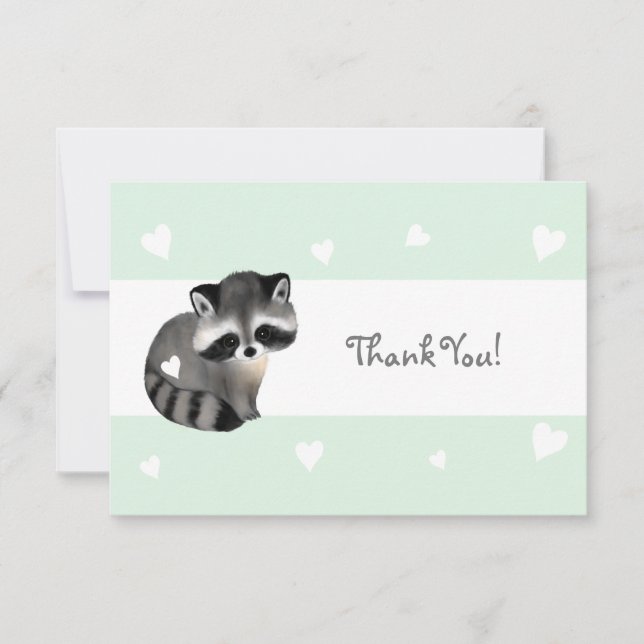 Mint Heart Raccoon Thank You Card (Front)