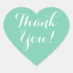 Mint heart shape wedding favor thank you stickers