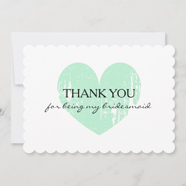 Mint heart thank you for being my bridesmaid cards (Front)