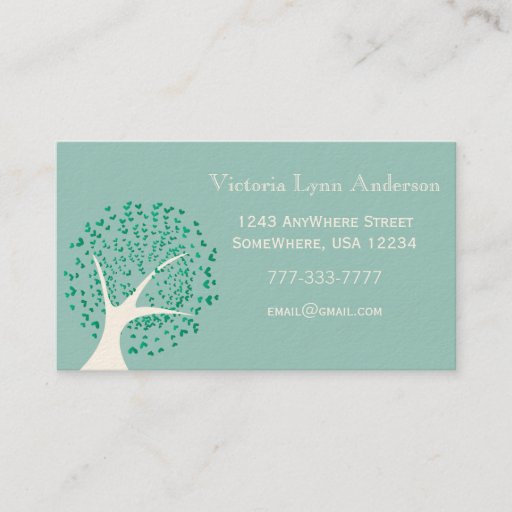 Customizable Mint Heart Tree Business Card