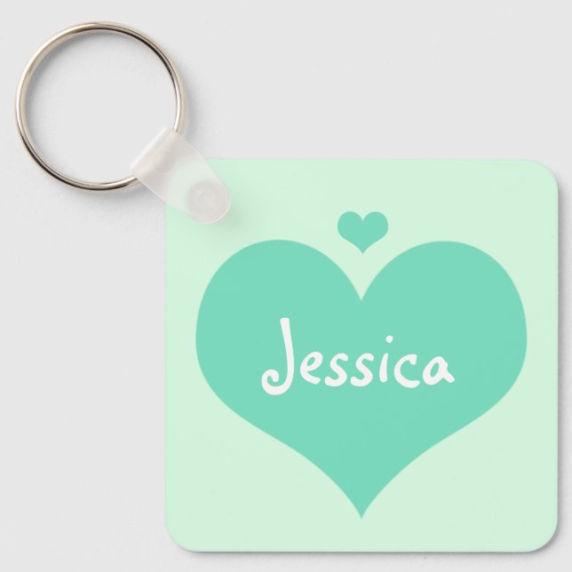 Mint Hearts Personalized Girly Name Keychain (Front)