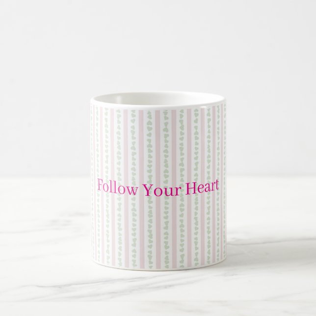 Mint hearts Pink Stripes Coffee Mug (Center)