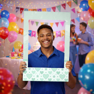Mint Hearts & Stars Border Selfie Frame
