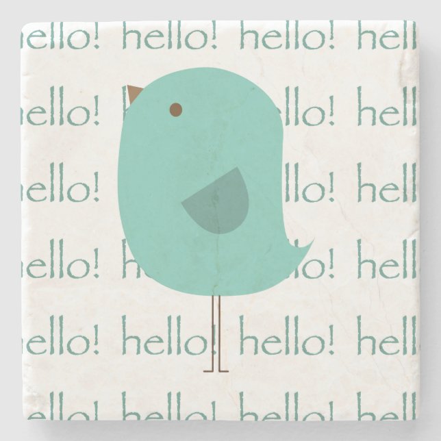 Mint Hello Bird Stone Coaster (Front)