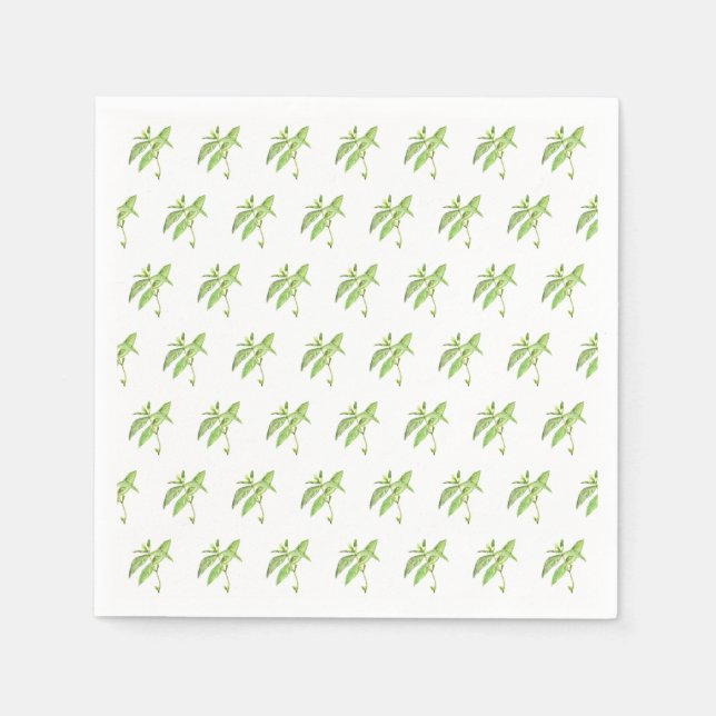 Mint herb botanical plants green garden watercolor napkins (Front)