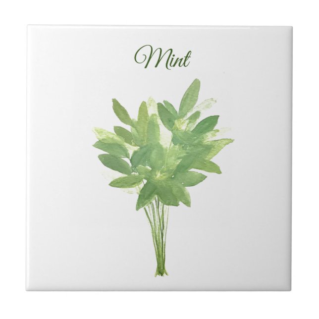 Mint Herb Greenery Kitchen Culinary Green Chic  Ceramic Tile (Front)