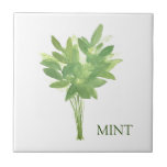 Mint Herb Greenery Kitchen Thyme Sage Green  Ceramic Tile<br><div class="desc">Mint herb watercolor painting kitchen tile. Hand painted by myself. Lovely kitchen décor. Greenery,  rustic décor.</div>